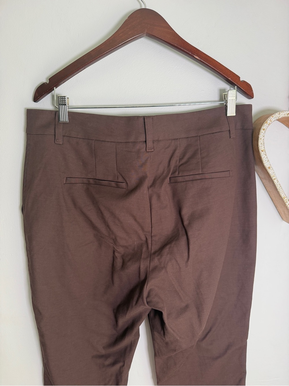 Vince Dark Brown Straight Leg Trousers Size 14 Cotton Viscose Flat Front Pants - Picture 8 of 15
